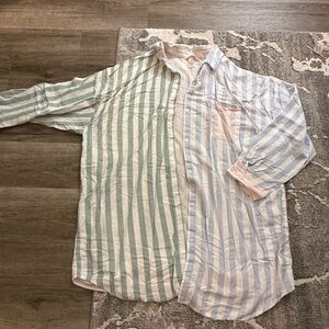 L - Victoria's Secret Green and Blue Striped Pajama Shirt